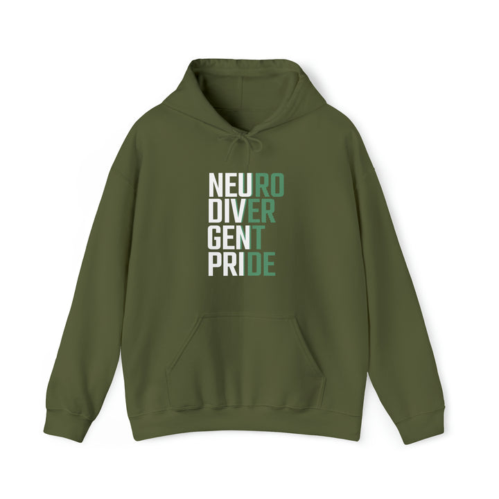 Neurodivergent Pride Green & White Text Hoodie