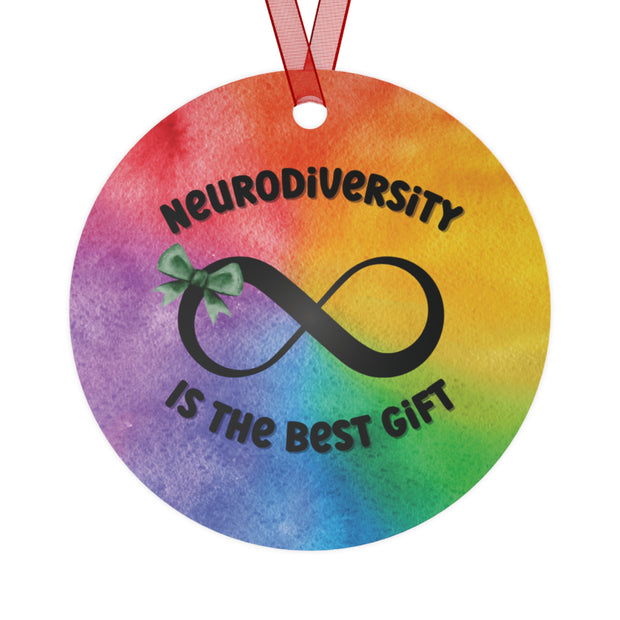 Rainbow Watercolor Neurodiversity is the Best Gift Metal Ornament