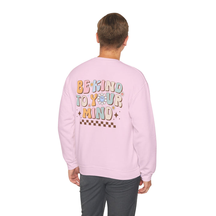 Adult Be Kind to Your Mind Smiling Daisy Front and Back Sweatshirt