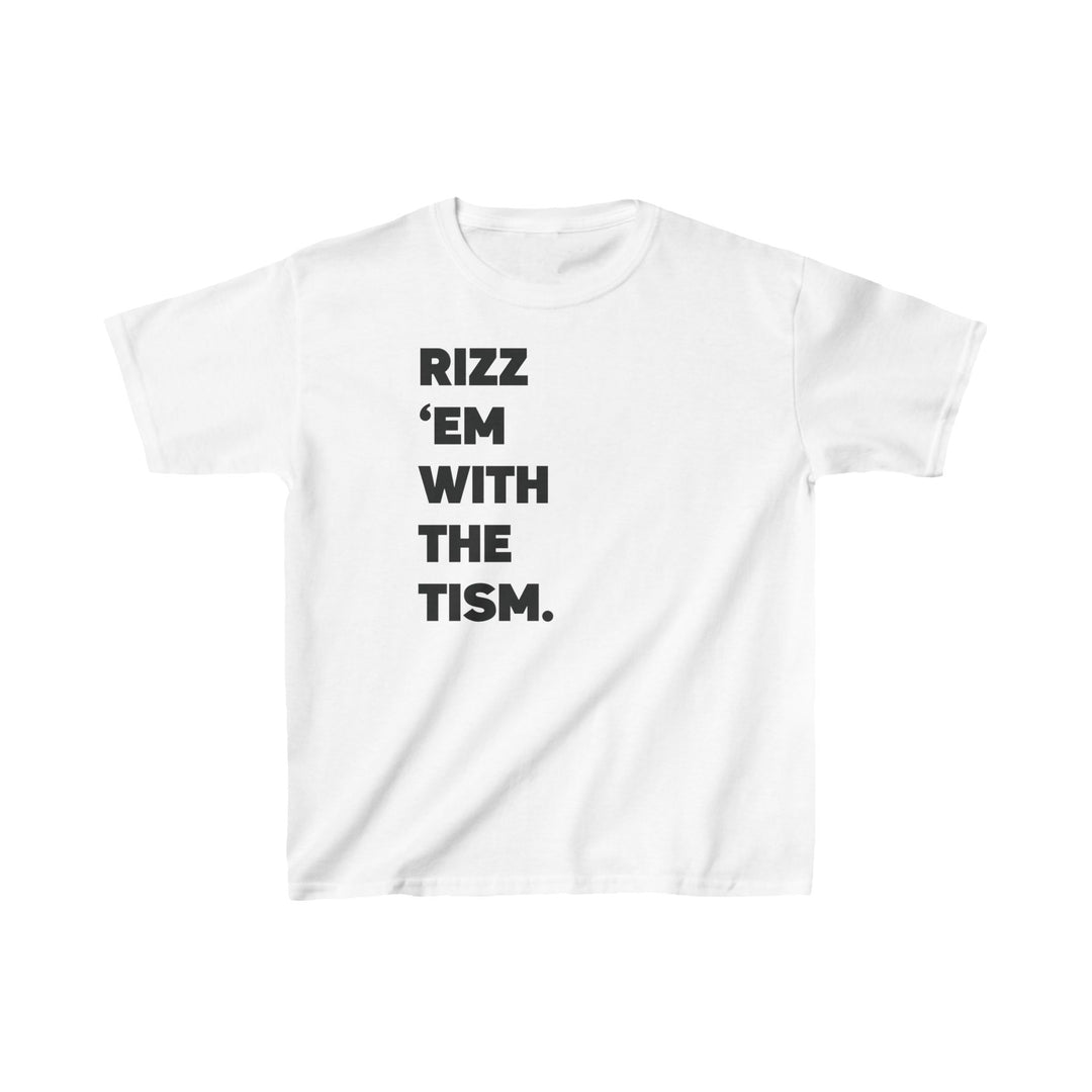 Kids Rizz Em With the Tism Black Text Tee