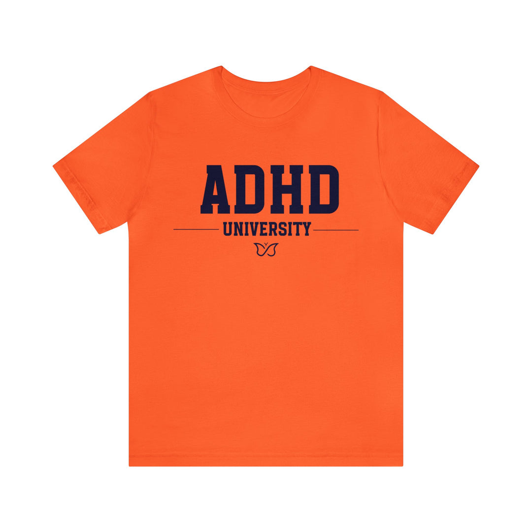 Adult ADHD University Butterfly Symbol Navy Blue Text Tee