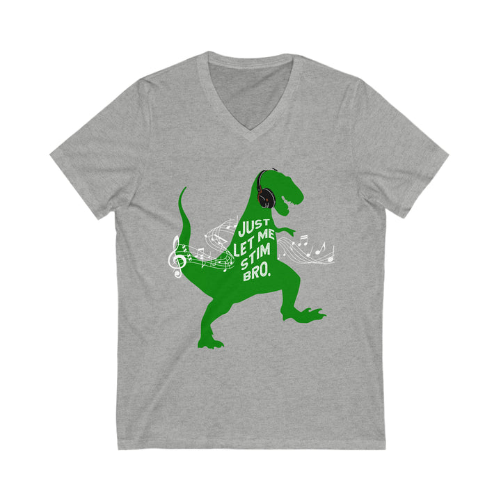 T-Rex Let Me Stim Bro V-neck Tee White Music Notes