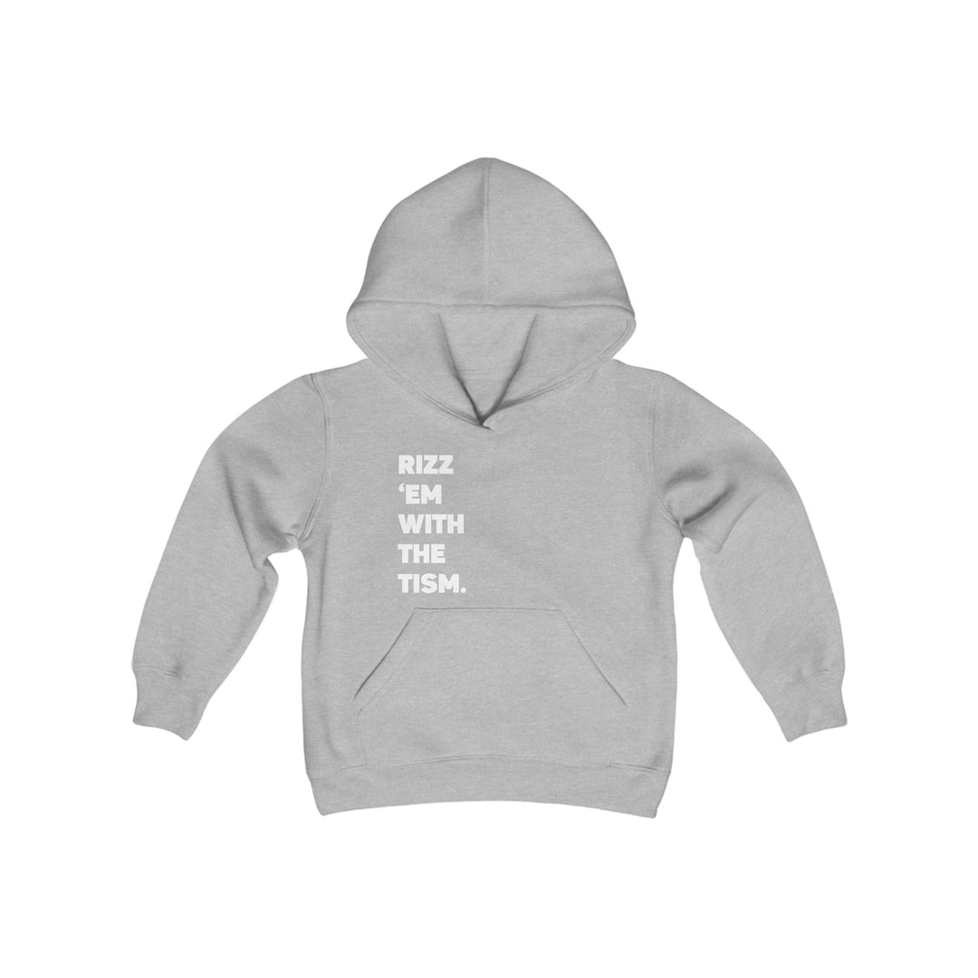 Kids Rizz Em With the Tism White Text Hoodie Sweatshirt