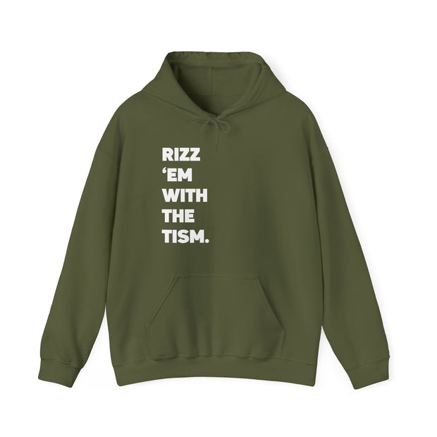 Adult Rizz Em With the Tism White Text Hoodie