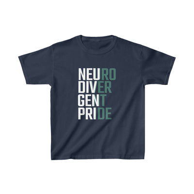 Kids Neurodivergent Pride Green & White Text Tee