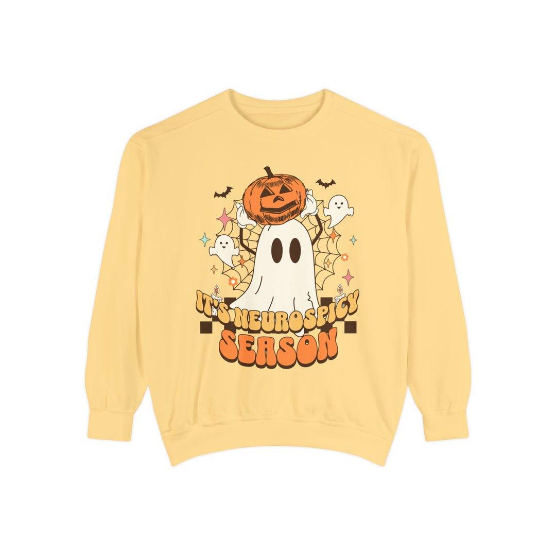 Adult Its Neurospicy Season Ghost and Pumpkin Comfort Colors Sweatshirt