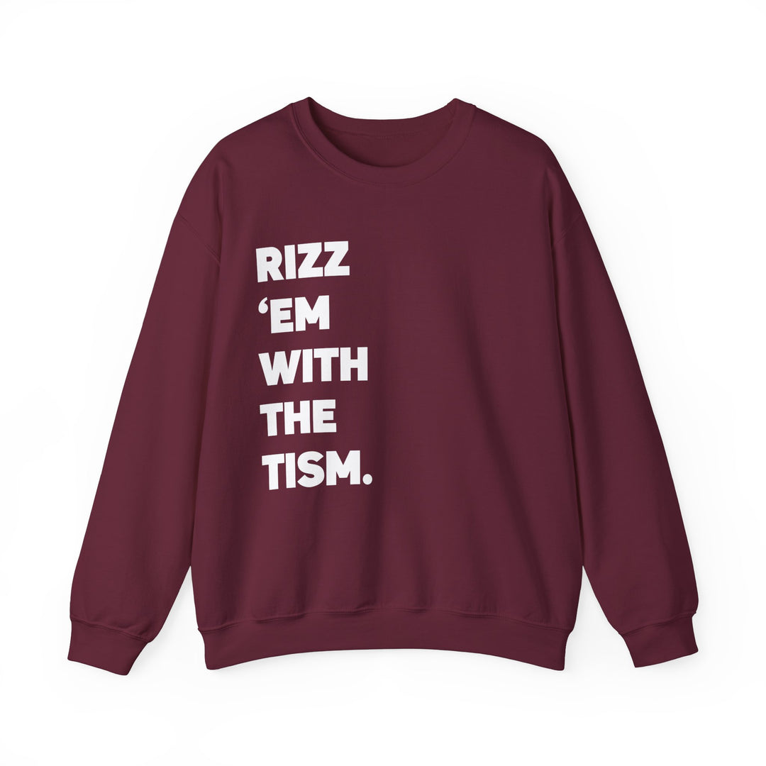 Adult Rizz Em With the Tism White Text Sweatshirt