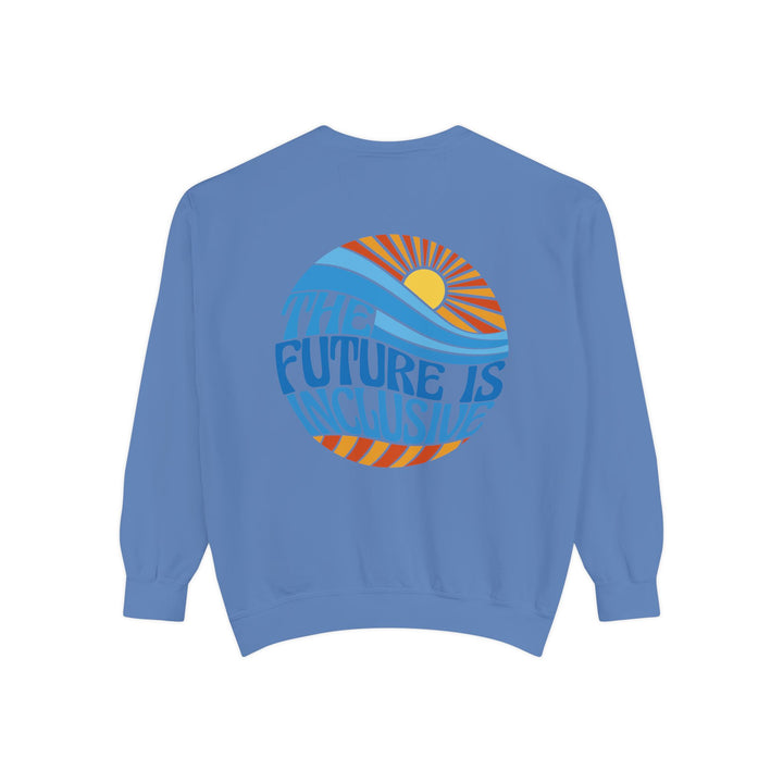 Adult The Future Is Inclusive Groovy Sun Front and Back Comfort Colors Sweatshirt