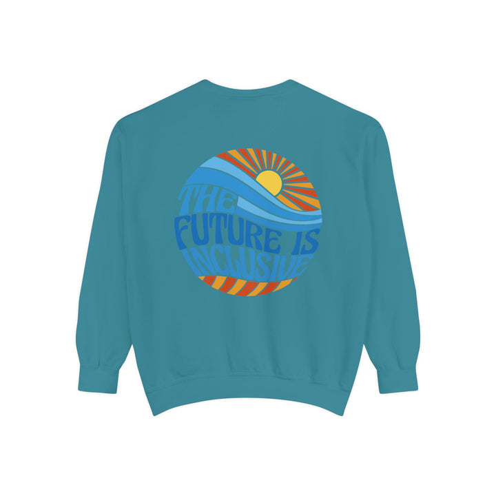 Adult The Future Is Inclusive Groovy Sun Front and Back Comfort Colors Sweatshirt