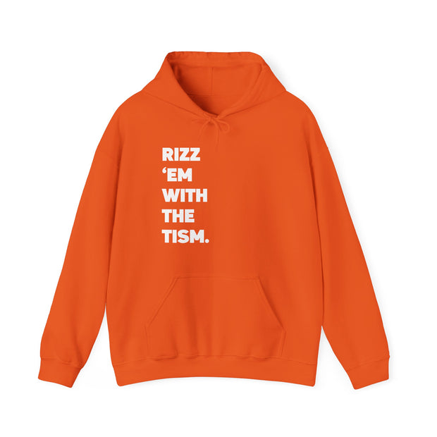 Adult Rizz Em With the Tism White Text Hoodie