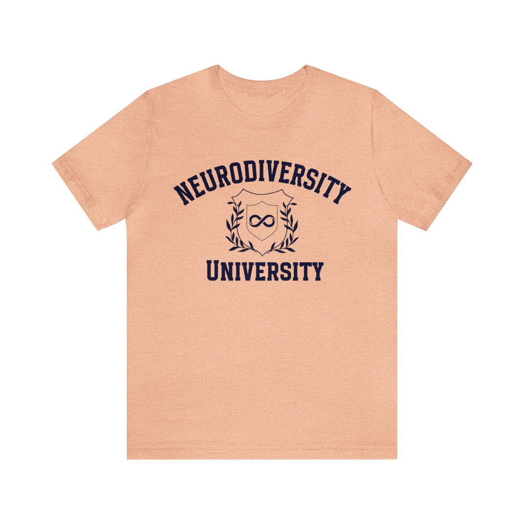 Neurodiversity University Infinity Symbol Navy Blue Text Tee