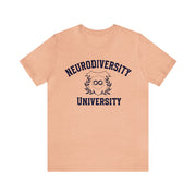 Neurodiversity University Infinity Symbol Navy Blue Text Tee