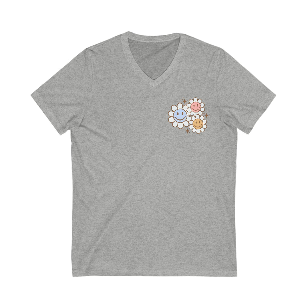 Adult Be Kind to Your Mind Smiling Daisy Front and Back V-Neck Tee