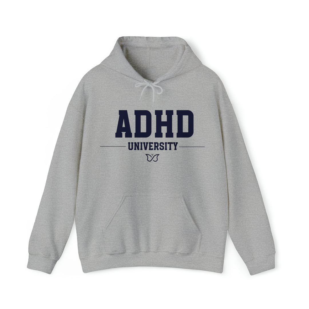 Adult ADHD University Butterfly Symbol Navy Blue Text Hoodie