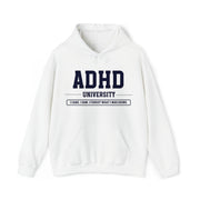 ADHD University I Came. I Saw. I Forgot What I Was Doing. Navy Blue Text Hoodie