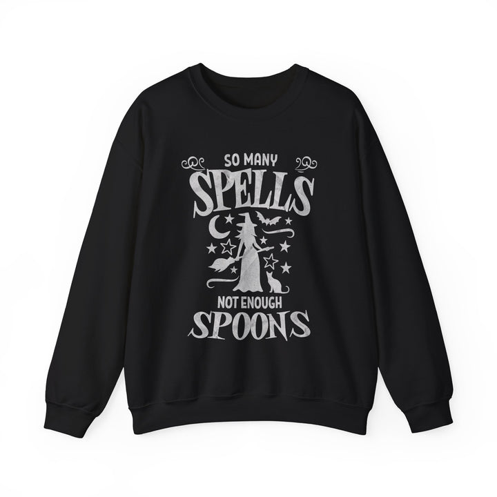 Adult So Many Spells Not Enough Spoons Distressed Sweatshirt