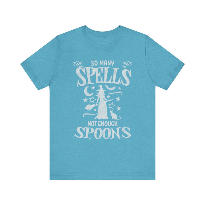 Adult So Many Spells Not Enough Spoons Distressed Tee