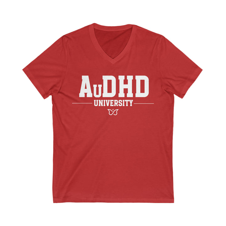 Adult AuDHD University Butterfly Symbol V-Neck Tee