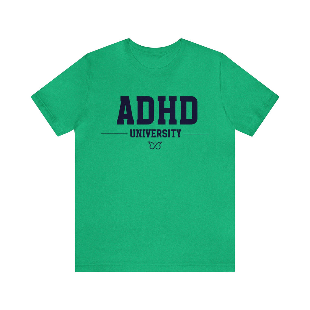 Adult ADHD University Butterfly Symbol Navy Blue Text Tee