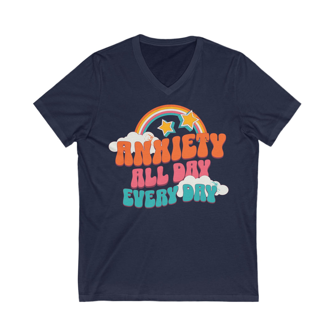 Adult Anxiety All Day Every Day Rainbow and Stars V-Neck Tee