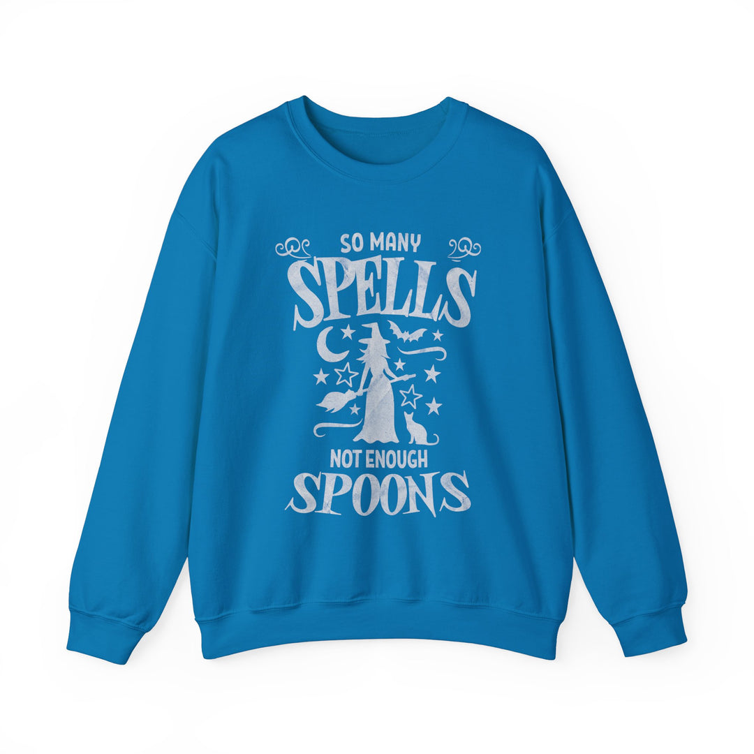 Adult So Many Spells Not Enough Spoons Distressed Sweatshirt