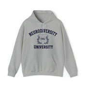 Neurodiversity University Infinity Symbol Navy Blue Text Hoodie