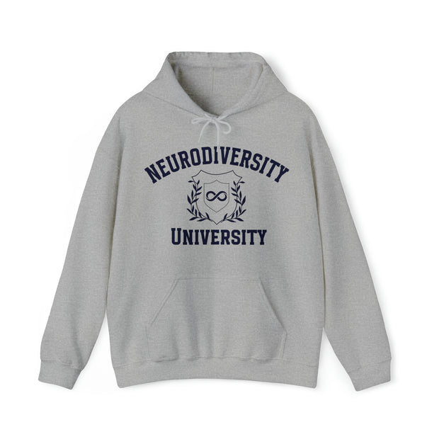 Neurodiversity University Infinity Symbol Navy Blue Text Hoodie