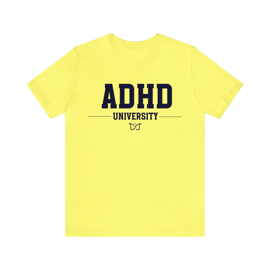 Adult ADHD University Butterfly Symbol Navy Blue Text Tee