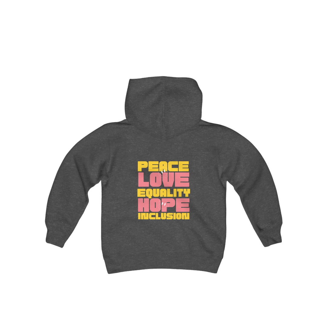 Kids Peace Love Equality Hope Inclusioin Smileys Front and Back Hoodie Sweatshirt