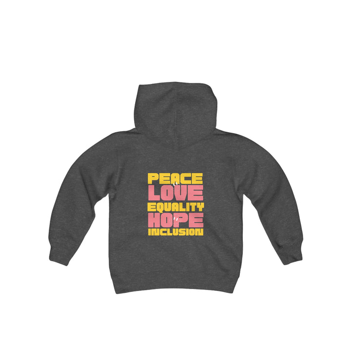 Kids Peace Love Equality Hope Inclusioin Smileys Front and Back Hoodie Sweatshirt