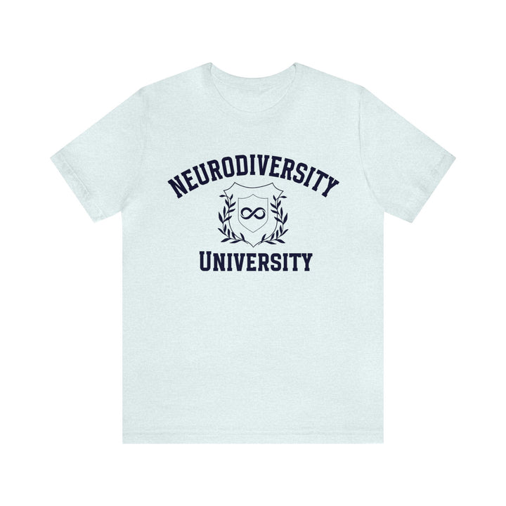 Neurodiversity University Infinity Symbol Navy Blue Text Tee