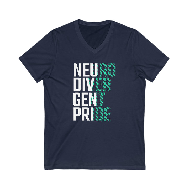 Neurodivergent Pride Green & White Text V-Neck Tee