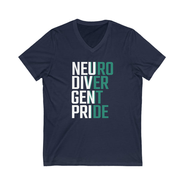 Neurodivergent Pride Green & White Text V-Neck Tee