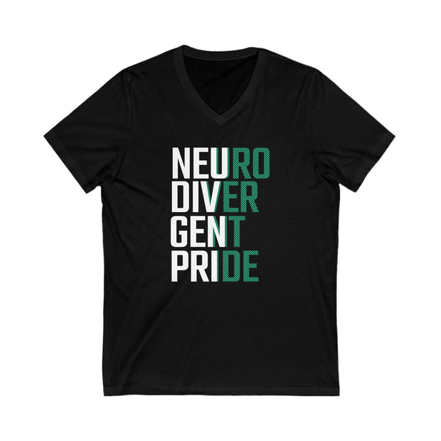 Neurodivergent Pride Green & White Text V-Neck Tee