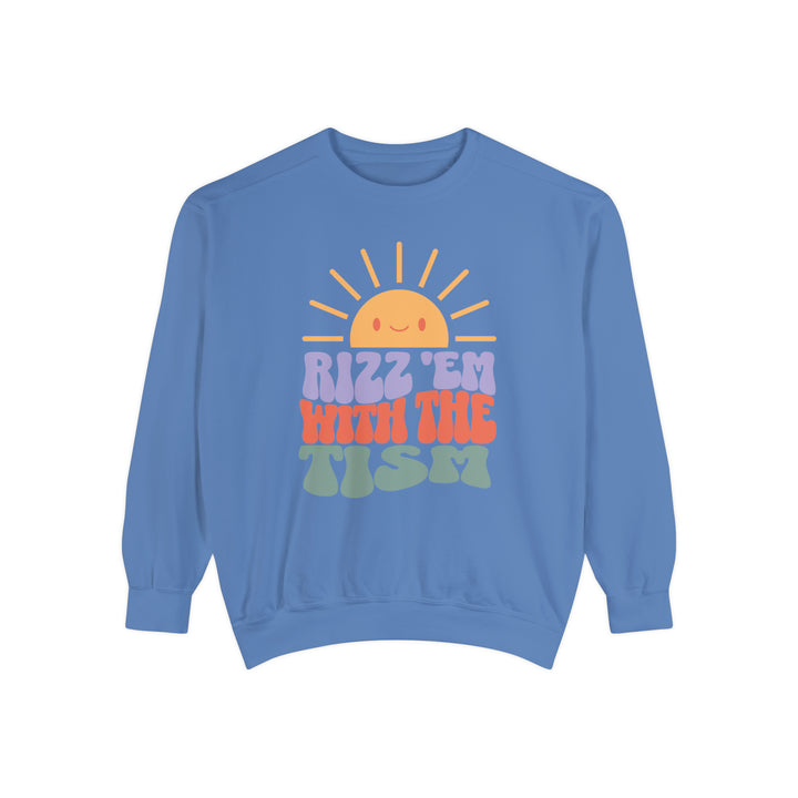 Adult Sunny Rizz 'Em With The Tism Comfort Colors Sweatshirt