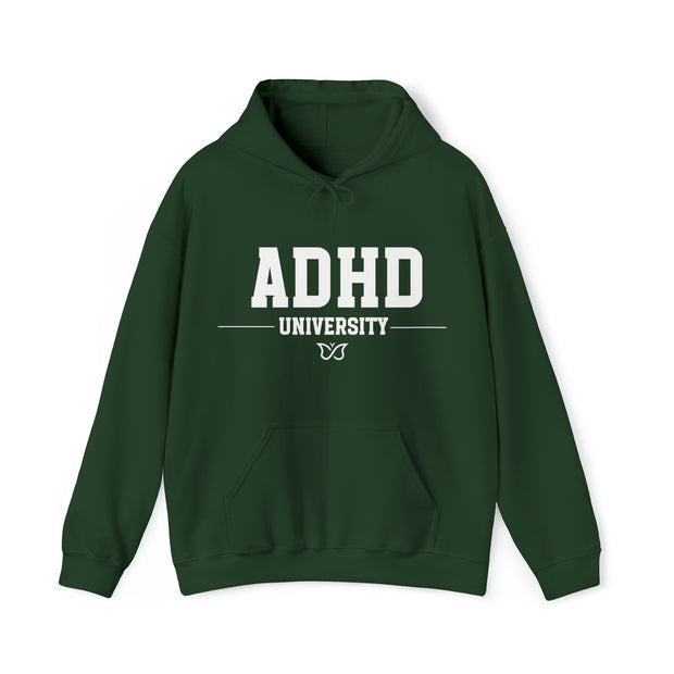 ADHD University Butterfly Symbol White Text Hoodie