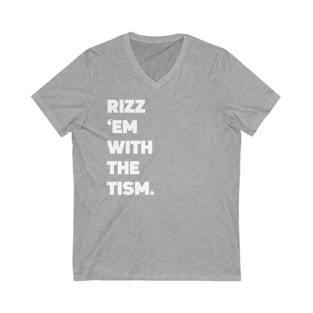 Adult Rizz Em With the Tism White Text V-Neck Tee