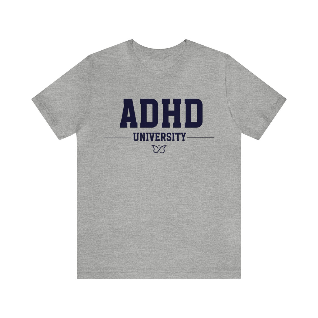 Adult ADHD University Butterfly Symbol Navy Blue Text Tee