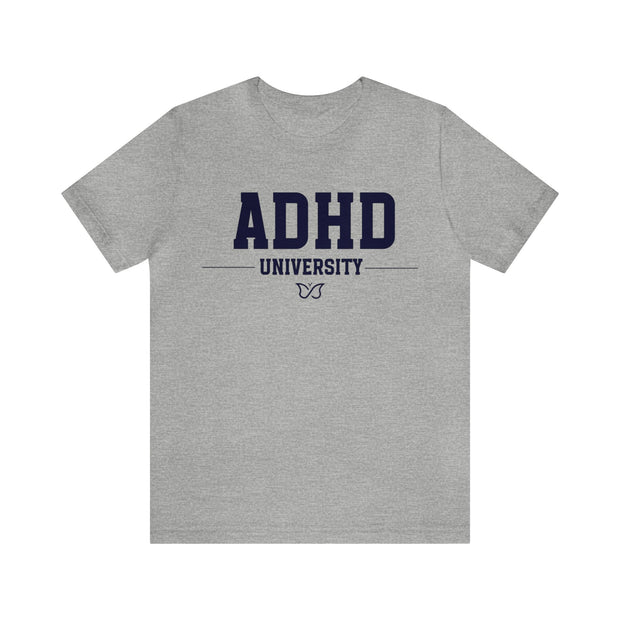 ADHD University Butterfly Symbol Navy Blue Text Tee