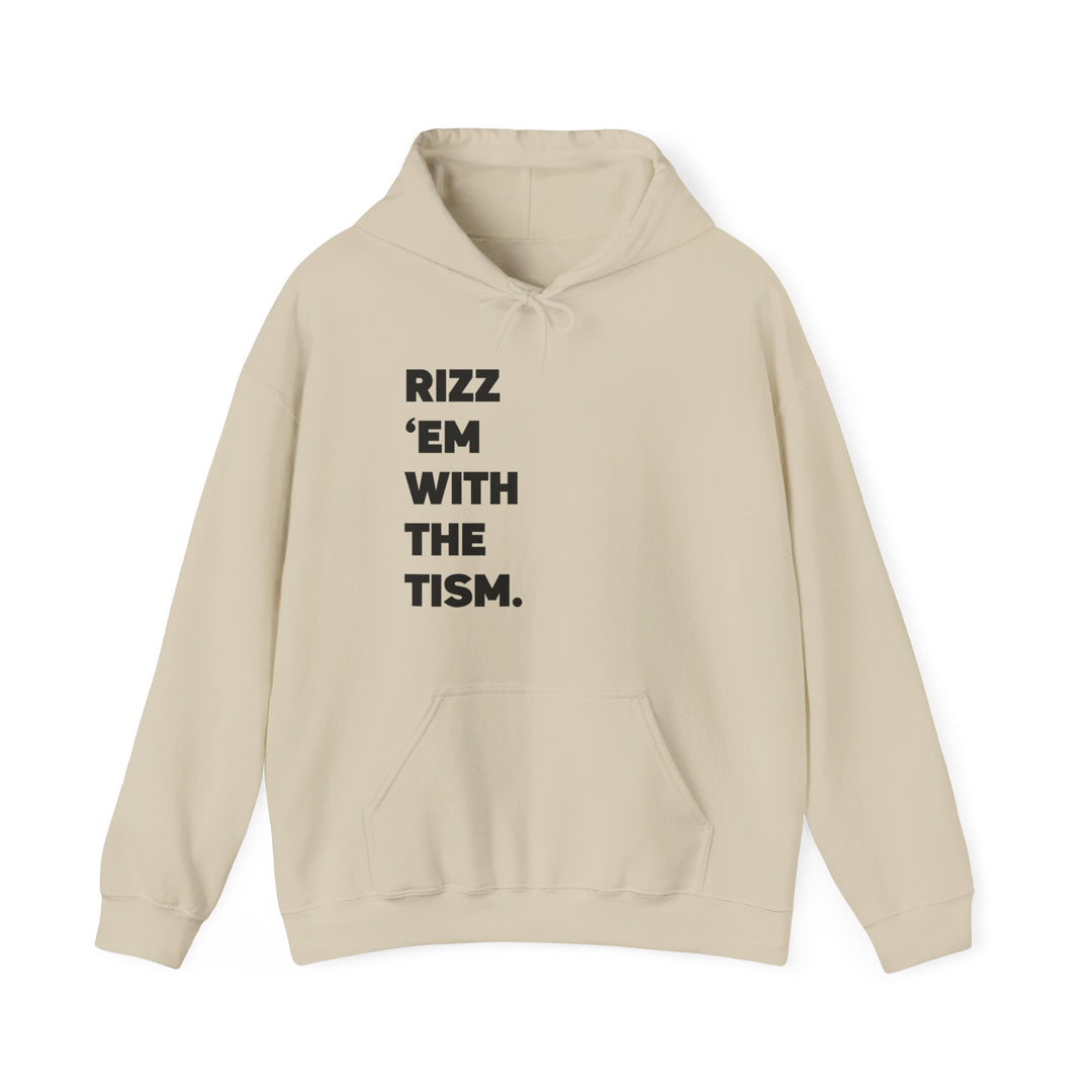 Adult Rizz Em With the Tism Black Text Hoodie