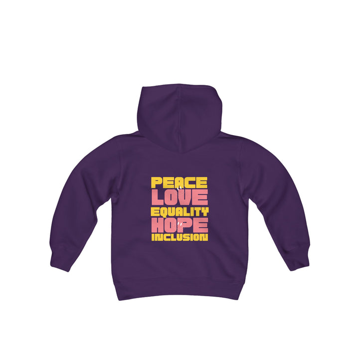 Kids Peace Love Equality Hope Inclusioin Smileys Front and Back Hoodie Sweatshirt