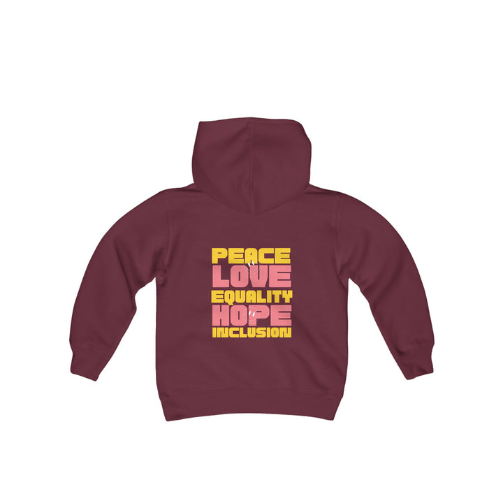 Kids Peace Love Equality Hope Inclusioin Smileys Front and Back Hoodie Sweatshirt