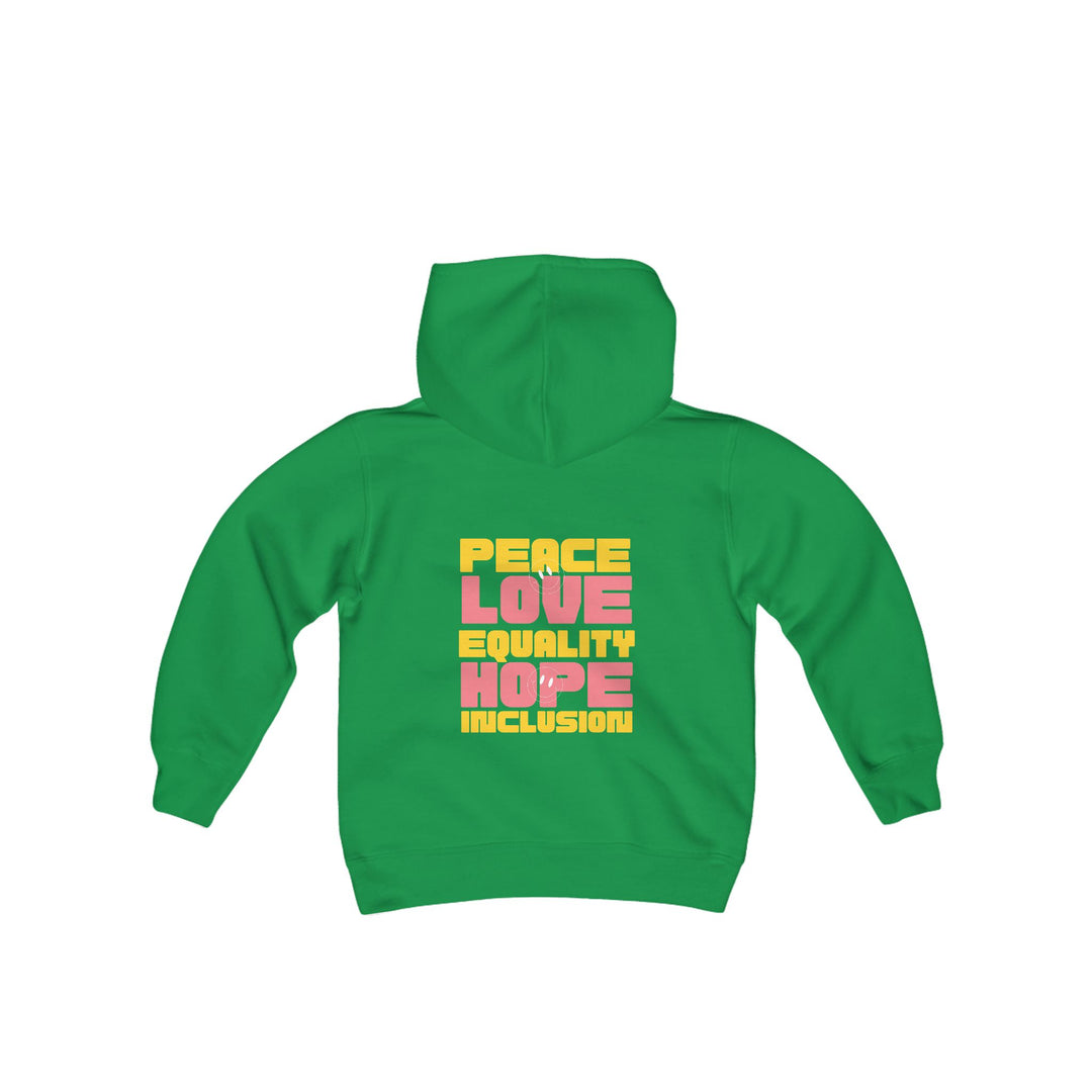 Kids Peace Love Equality Hope Inclusioin Smileys Front and Back Hoodie Sweatshirt