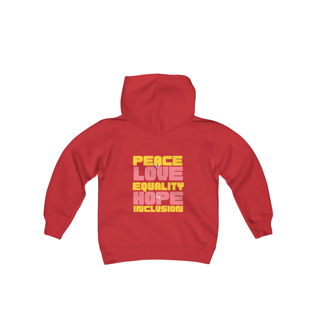 Kids Peace Love Equality Hope Inclusioin Smileys Front and Back Hoodie Sweatshirt