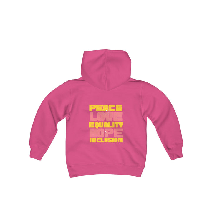 Kids Peace Love Equality Hope Inclusioin Smileys Front and Back Hoodie Sweatshirt