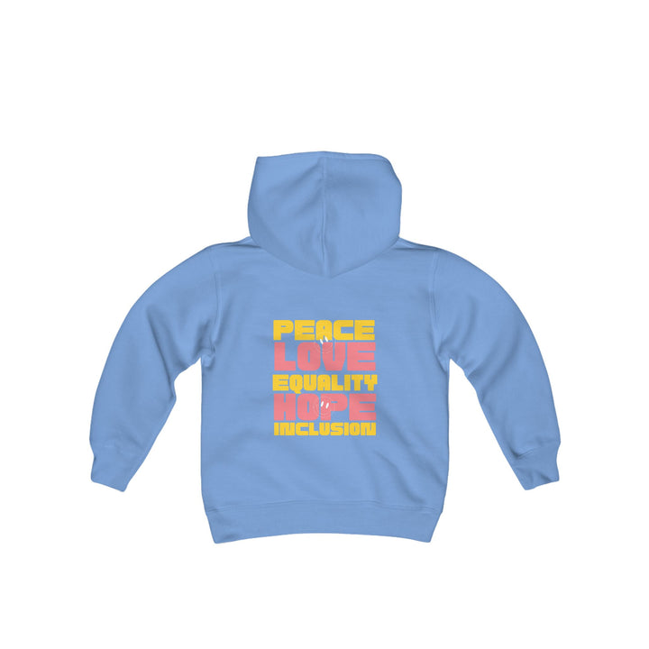 Kids Peace Love Equality Hope Inclusioin Smileys Front and Back Hoodie Sweatshirt