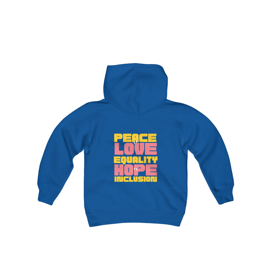 Kids Peace Love Equality Hope Inclusioin Smileys Front and Back Hoodie Sweatshirt