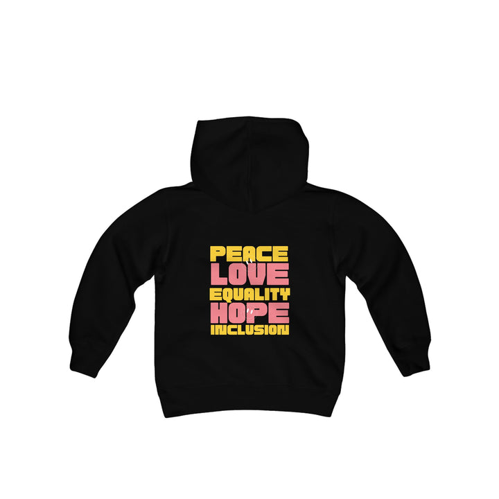 Kids Peace Love Equality Hope Inclusioin Smileys Front and Back Hoodie Sweatshirt