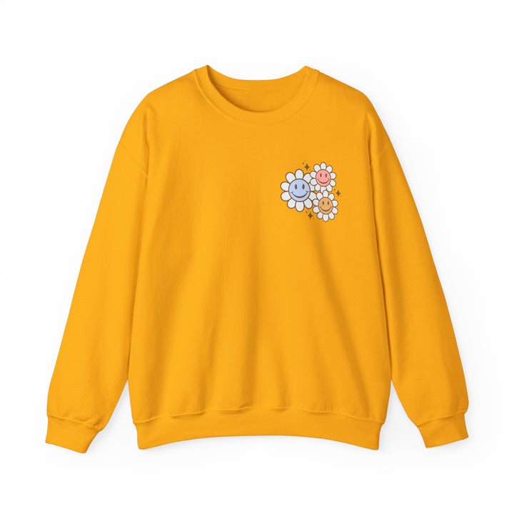 Adult Be Kind to Your Mind Smiling Daisy Front and Back Sweatshirt