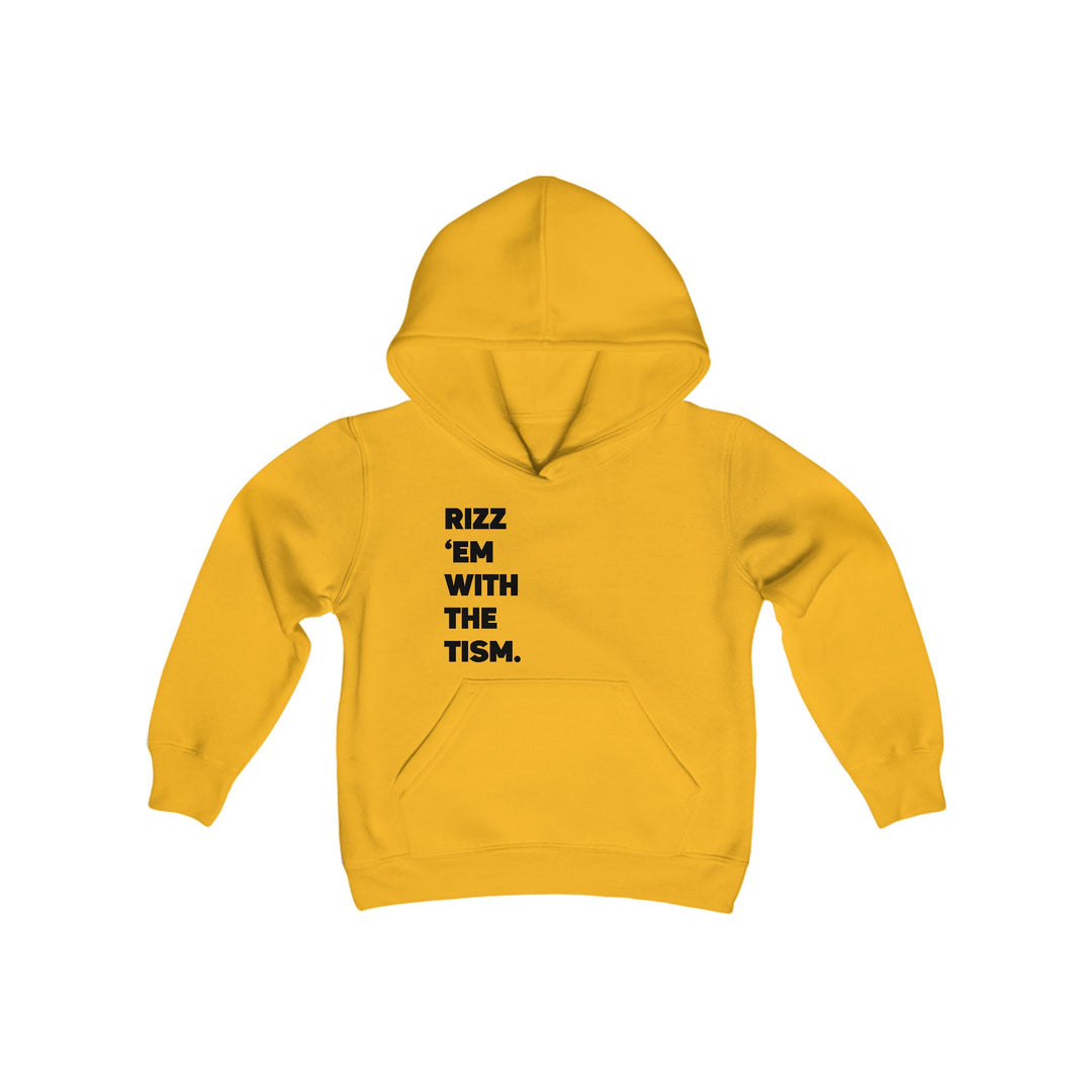 Kids Rizz 'Em With the Tism Black Text Hoodie Sweatshirt